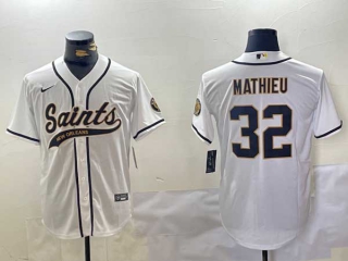 Men's NFL New Orleans Saints #32 Tyrann Mathieu White Cool Base Stitched Nike Baseball Jersey