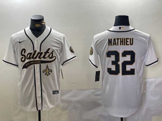 Men's NFL New Orleans Saints #32 Tyrann Mathieu White Logo Cool Base Stitched Nike Baseball Jersey