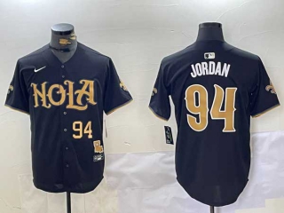 Men's NFL New Orleans Saints #94 Cameron Jordan Black Gold Number Nola Stitched Nike Baseball Jersey