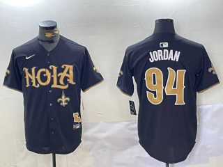 Men's NFL New Orleans Saints #94 Cameron Jordan Black Logo Nola Stitched Nike Baseball Jersey