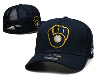 MLB Milwaukee Brewers New Era Navy Curved Brim Side Ptach Trucker 9FIFTY Adjustable Hat 2023