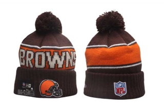 NFL Cleveland Browns New Era Brown 2024 Sideline Sport Cuffed Knit Beanie Hat With Pom 5013