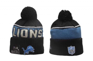 NFL Detroit Lions New Era Black 2024 Sideline Sport Cuffed Knit Beanie Hat With Pom 5007