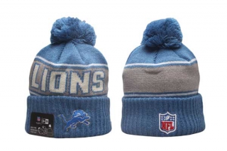 NFL Detroit Lions New Era Blue 2024 Sideline Sport Cuffed Knit Beanie Hat With Pom 5008