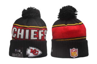 NFL Kansas City Chiefs New Era Black 2024 Sideline Sport Cuffed Knit Beanie Hat With Pom 5030