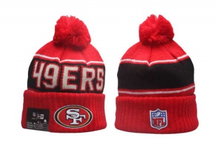 NFL San Francisco 49ers New Era Red 2024 Sideline Sport Cuffed Knit Beanie Hat With Pom 5031