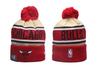 NBA Chicago Bulls New Era Red Tan 2024 NBA Draft Cuffed Knit With Pom Beanies Hat 5011