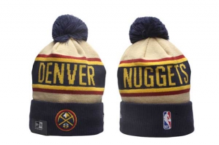 NBA Denver Nuggets New Era Navy Tan 2024 NBA Draft Cuffed Knit With Pom Beanies Hat 5001