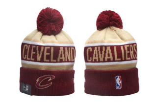 NBA Cleveland Cavaliers New Era Wine Tan 2024 NBA Draft Cuffed Knit With Pom Beanies Hat 5004