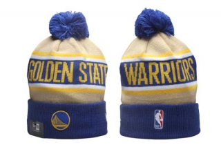 NBA Golden State Warriors New Era Royal Tan 2024 NBA Draft Cuffed Knit With Pom Beanies Hat 5007