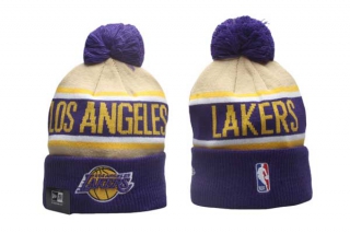 NBA Los Angeles Lakers New Era Purple Tan 2024 NBA Draft Cuffed Knit With Pom Beanies Hat 5016