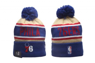 NBA Philadelphia 76ers New Era Royal Tan 2024 NBA Draft Cuffed Knit With Pom Beanies Hat 5004