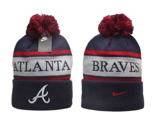 MLB Atlanta Braves Nike Navy Team Stripe Peak Cuffed Knit Hat With Pom 5003