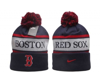 MLB Boston Red Sox Nike Navy Team Stripe Peak Cuffed Knit Hat With Pom 5004