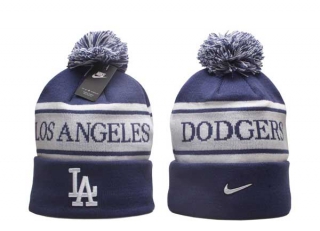 MLB Los Angeles Dodgers Nike Navy Team Stripe Peak Cuffed Knit Hat With Pom 5010