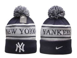 MLB New York Yankees Nike Navy Team Stripe Peak Cuffed Knit Hat With Pom 5010