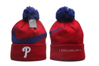 MLB Philadelphia Phillies Nike Red Swoosh Peak Cuffed Knit Ha With Pom 5001