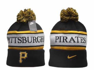 MLB Pittsburgh Pirates Nike Black Team Stripe Peak Cuffed Knit Hat With Pom 5001