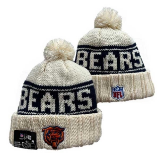 Wholesale NFL Chicago Bears New Era Cream 2024 Sideline Cuffed Knit Hat with Pom 3063