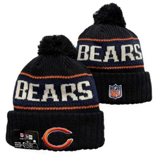 Wholesale NFL Chicago Bears New Era Black 2024 Sideline Cold Weather Cuffed Knit Hat with Pom 3062