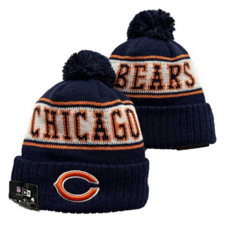 Wholesale NFL Chicago Bears New Era Navy 2024 Sideline Cold Weather Cuffed Knit Hat with Pom 3065