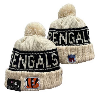 Wholesale NFL Cincinnati Bengals New Era Cream 2024 Sideline Cuffed Knit Hat with Pom 3054