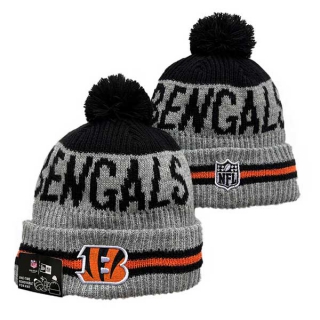 Wholesale NFL Cincinnati Bengals New Era Gray Runner 2024 Cold Weather Cuffed Knit Hat with Pom 3056