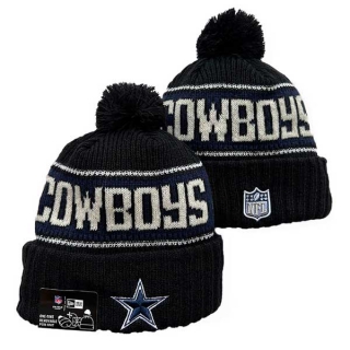 Wholesale NFL Dallas Cowboys New Era Black 2024 Sideline Cold Weather Cuffed Knit Hat with Pom 3075