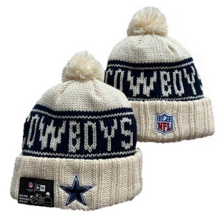 Wholesale NFL Dallas Cowboys New Era Cream 2024 Sideline Cuffed Knit Hat with Pom 3076