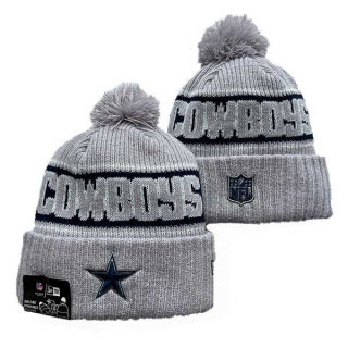 Wholesale NFL Dallas Cowboys New Era Gray 2024 Sideline Cold Weather Cuffed Knit Hat with Pom 3077