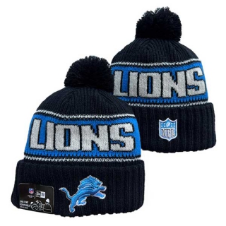 Wholesale NFL Detroit Lions New Era Black 2024 Sideline Cold Weather Cuffed Knit Hat with Pom 3056