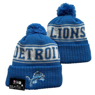 Wholesale NFL Detroit Lions New Era Blue 2024 Sideline Cold Weather Cuffed Knit Hat with Pom 3057