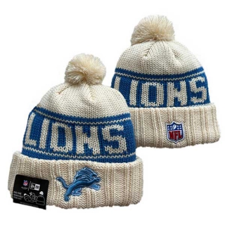 Wholesale NFL Detroit Lions New Era Cream 2024 Sideline Cuffed Knit Hat with Pom 3058