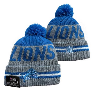 Wholesale NFL Detroit Lions New Era Gray Runner 2024 Cold Weather Cuffed Knit Hat with Pom 3060