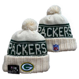 Wholesale NFL Green Bay Packers New Era Cream 2024 Sideline Cuffed Knit Hat with Pom 3076