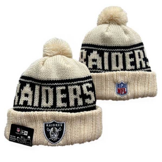 Wholesale NFL Las Vegas Raiders New Era Cream 2024 Sideline Cuffed Knit Hat with Pom 3061