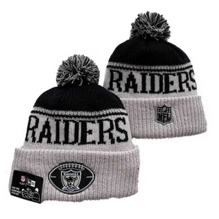 Wholesale NFL Las Vegas Raiders New Era Stone 2024 Sideline Historic Cuffed Knit Hat with Pom 3064