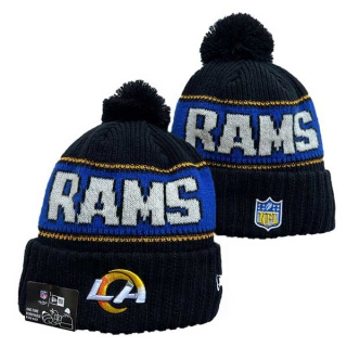 Wholesale NFL Los Angeles Rams New Era Black 2024 Sideline Cold Weather Cuffed Knit Hat with Pom 3052