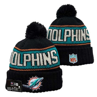 Wholesale NFL Miami Dolphins New Era Black 2024 Sideline Cold Weather Cuffed Knit Hat with Pom 3059