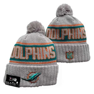 Wholesale NFL Miami Dolphins New Era Gray 2024 Sideline Cold Weather Cuffed Knit Hat with Pom 3061