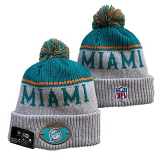 Wholesale NFL Miami Dolphins New Era Stone 2024 Sideline Historic Cuffed Knit Hat with Pom 3062