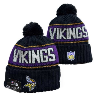 Wholesale NFL Minnesota Vikings New Era Black 2024 Sideline Cold Weather Cuffed Knit Hat with Pom 3048