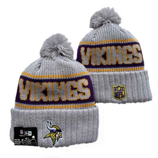 Wholesale NFL Minnesota Vikings New Era Gray 2024 Sideline Cold Weather Cuffed Knit Hat with Pom 3050