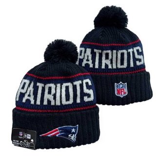 Wholesale NFL New England Patriots New Era Black 2024 Sideline Cold Weather Cuffed Knit Hat with Pom 3064