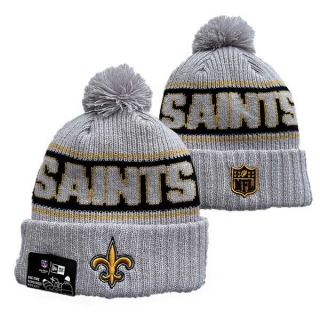 Wholesale NFL New Orleans Saints New Era Gray 2024 Sideline Cold Weather Cuffed Knit Hat with Pom 3054