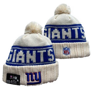 Wholesale NFL New York Giants New Era Cream 2024 Sideline Cuffed Knit Hat with Pom 3073