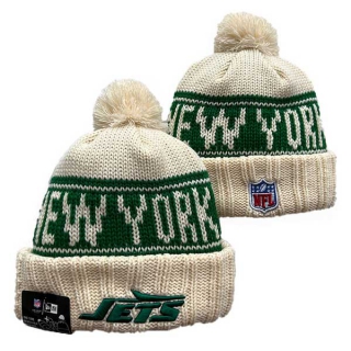 Wholesale NFL New York Jets New Era Cream 2024 Sideline Cuffed Knit Hat with Pom 3035