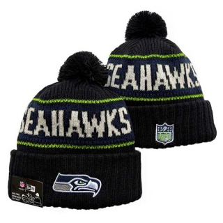 Wholesale NFL Seattle Seahawks New Era Black 2024 Sideline Cold Weather Cuffed Knit Hat with Pom 3065