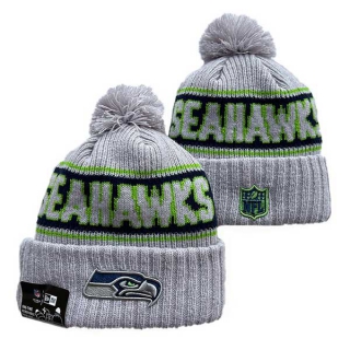 Wholesale NFL Seattle Seahawks New Era Gray 2024 Sideline Cold Weather Cuffed Knit Hat with Pom 3067