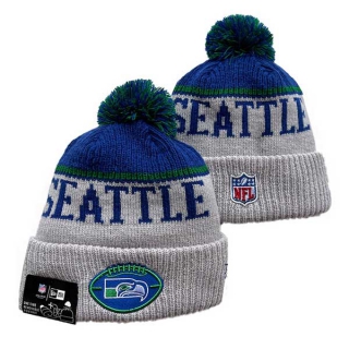 Wholesale NFL Seattle Seahawks New Era Stone 2024 Sideline Historic Cuffed Knit Hat with Pom 3068